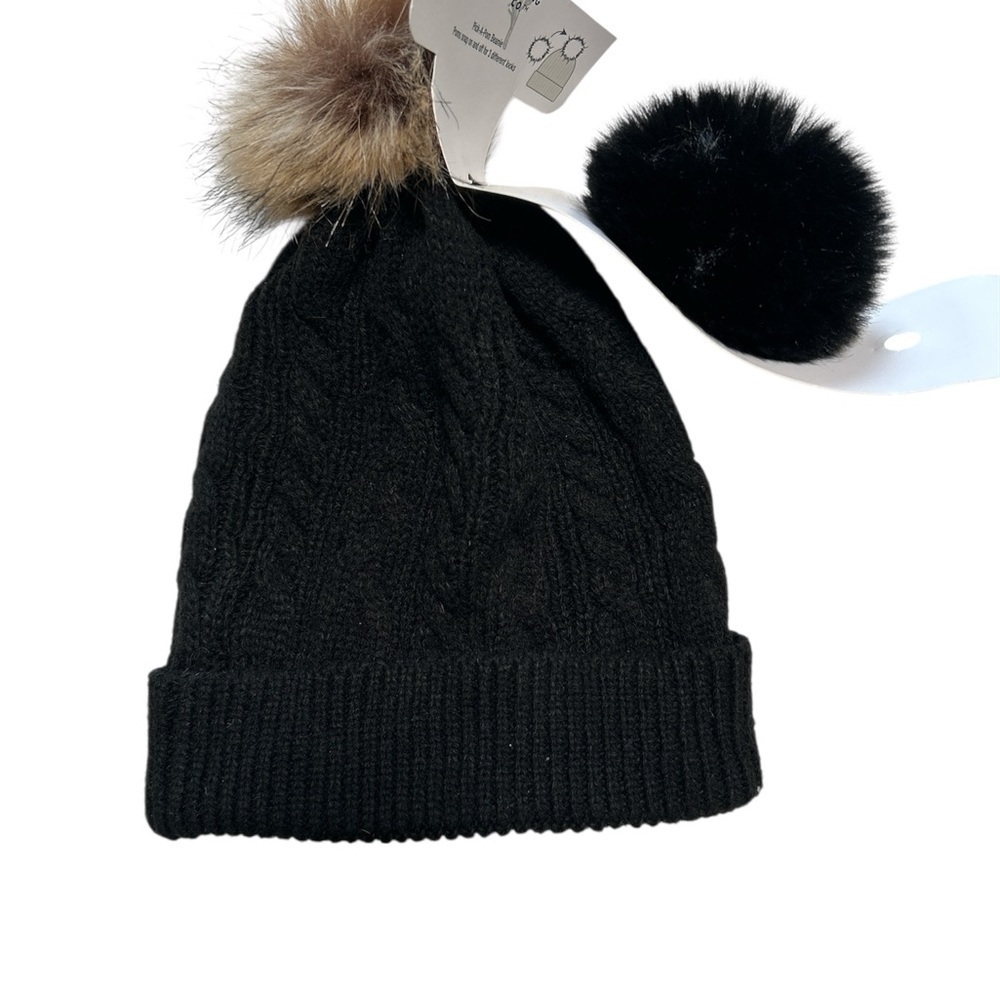Cozy Black Knit Pom-Pom Beanie for Women